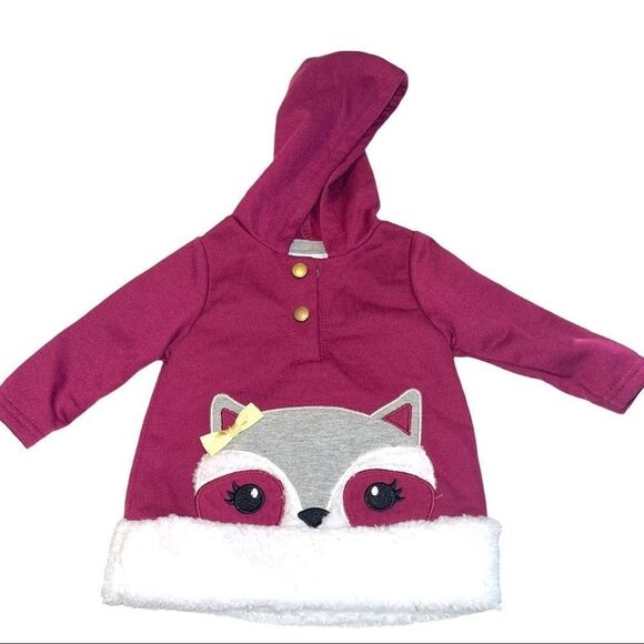 NWT Nannette Kids Burgundy Raccoon Hoodie 3-6 months‎ - Picture 1 of 5
